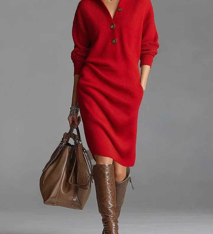 Λορένα | Πλεκτό φόρεμα με γιακά και κουμπιά