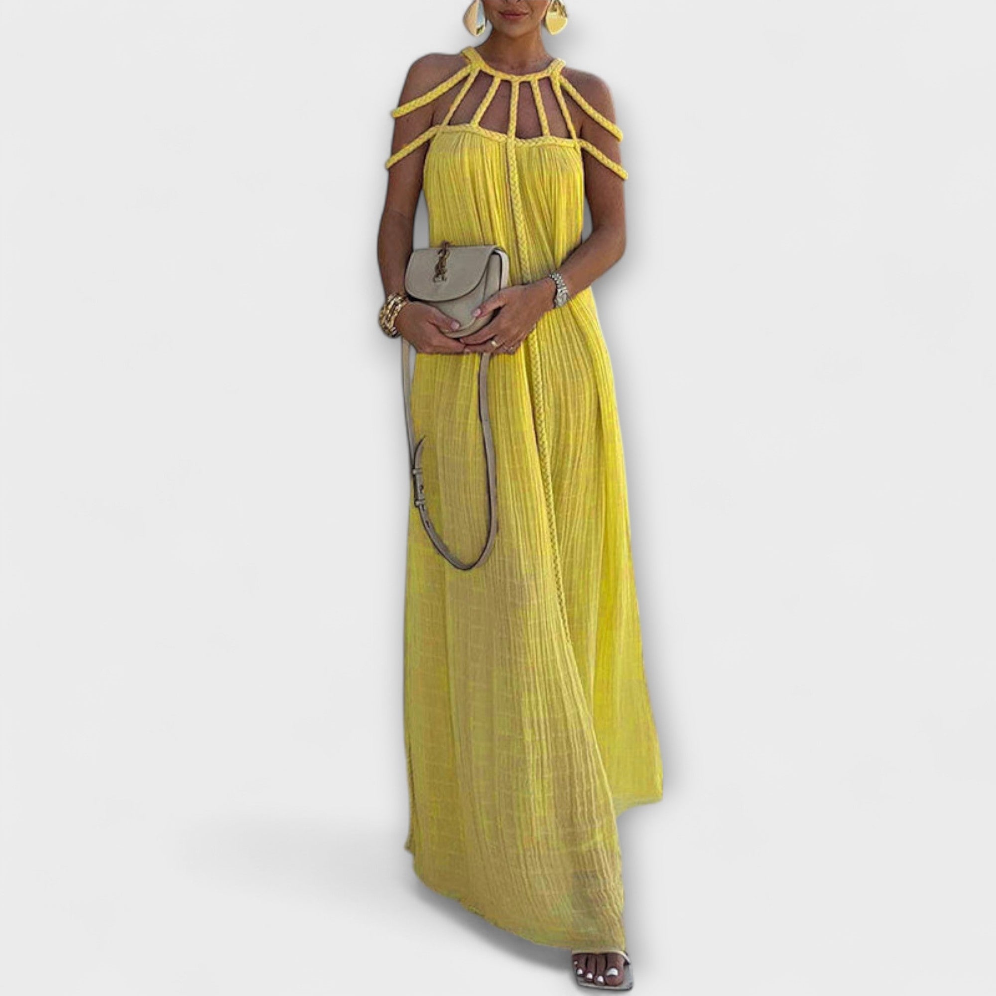 Briar - Chic Maxi Φόρεμα Κατασκευασμένο από Λινό Μίγμα με Draped Τιράντες