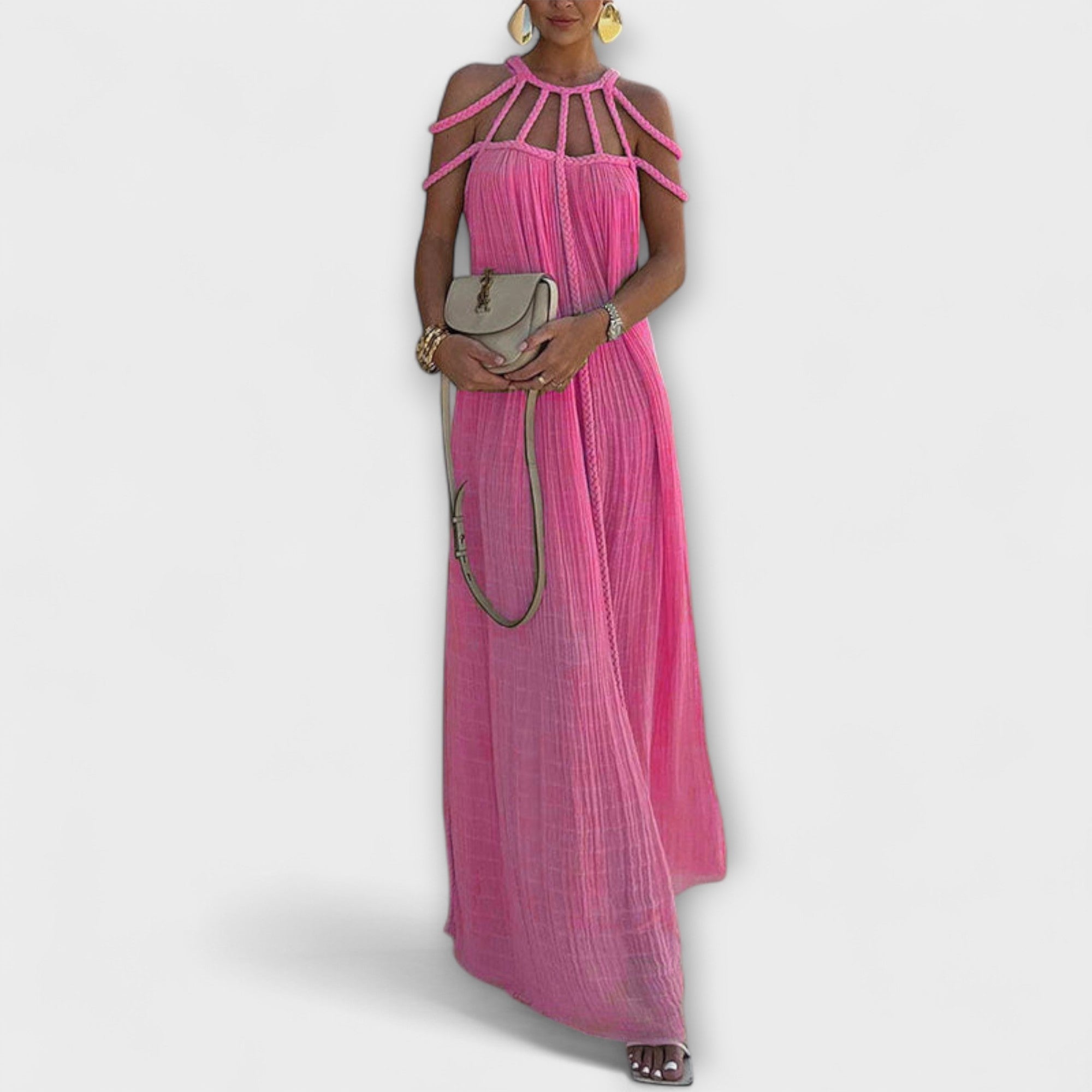 Briar - Chic Maxi Φόρεμα Κατασκευασμένο από Λινό Μίγμα με Draped Τιράντες