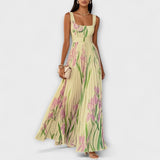 Σατέν λουλουδάτο chiffon maxi φόρεμα