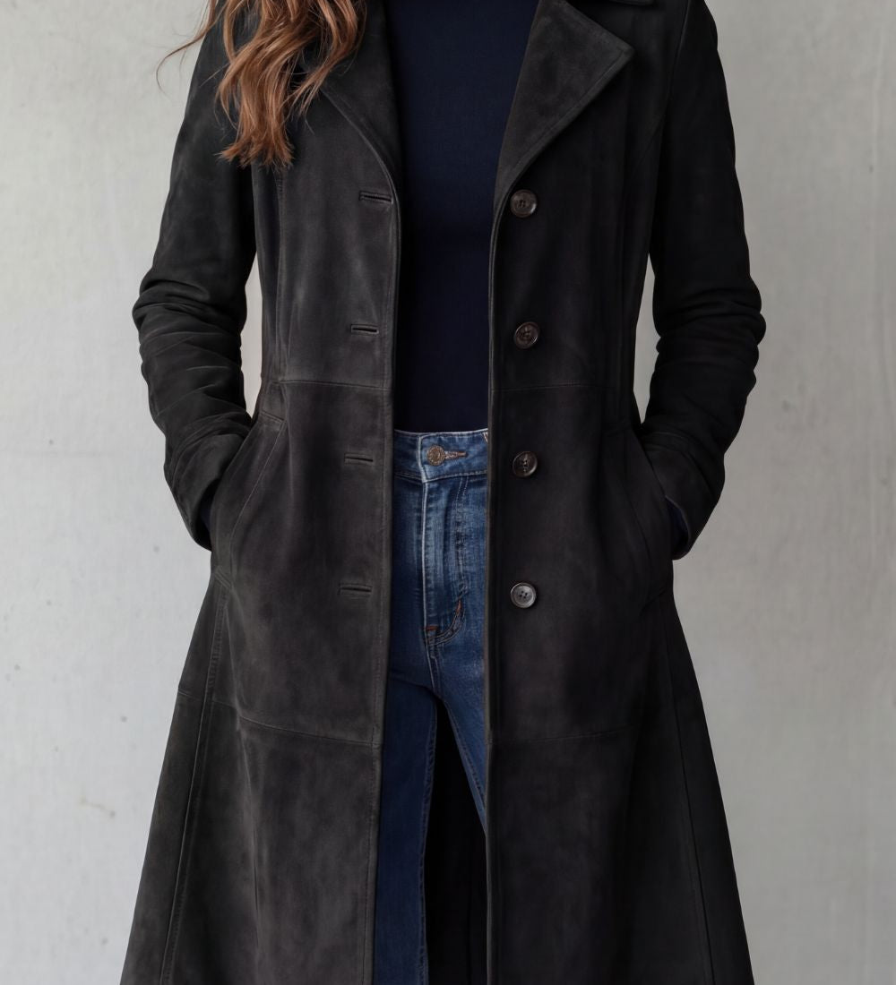 Delphine – Vintage σουέτ επιφάνεια – Μακρύ παλτό