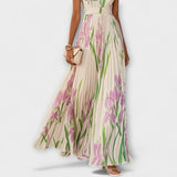 Σατέν λουλουδάτο chiffon maxi φόρεμα