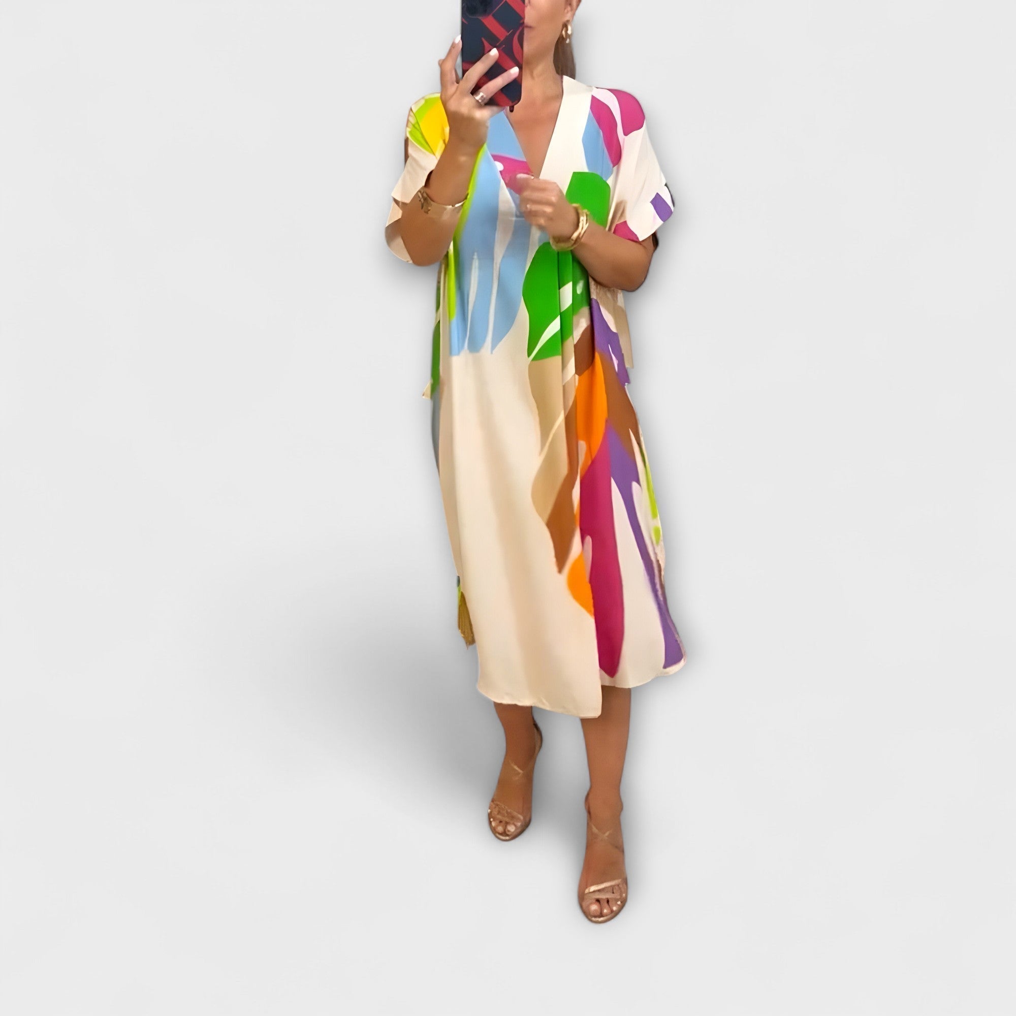 Ρούχα - Χαλαρά φόρεμα με πολύχρωμο σχέδιο φύλλων