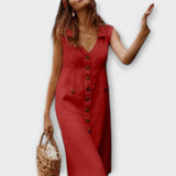 Νόρα – Φόρεμα Α-γραμμής από Βαμβάκι και Λινό με V Ντεκολτέ