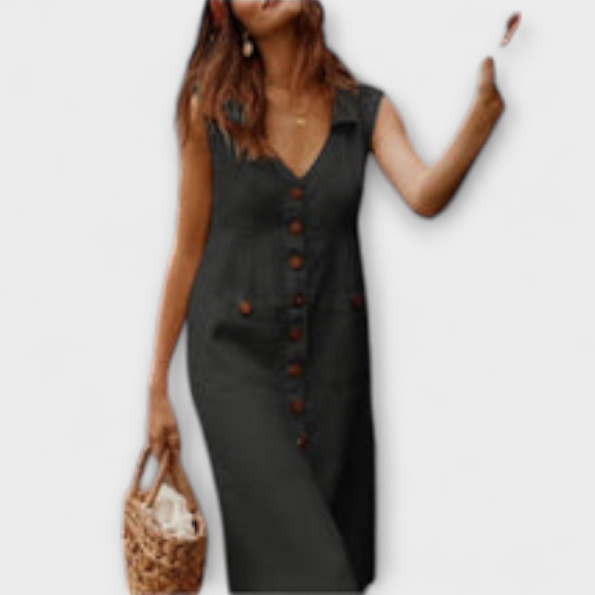 Νόρα – Φόρεμα Α-γραμμής από Βαμβάκι και Λινό με V Ντεκολτέ