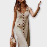 Νόρα – Φόρεμα Α-γραμμής από Βαμβάκι και Λινό με V Ντεκολτέ