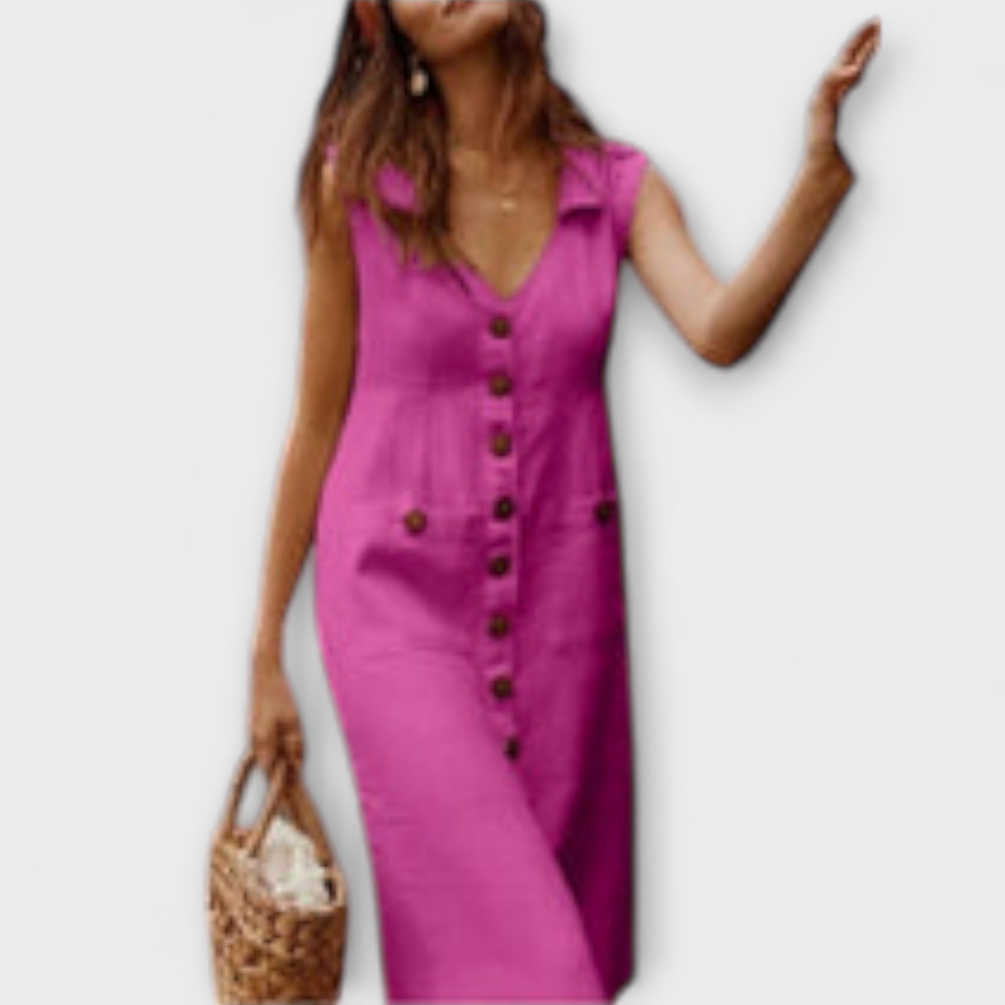 Νόρα – Φόρεμα Α-γραμμής από Βαμβάκι και Λινό με V Ντεκολτέ