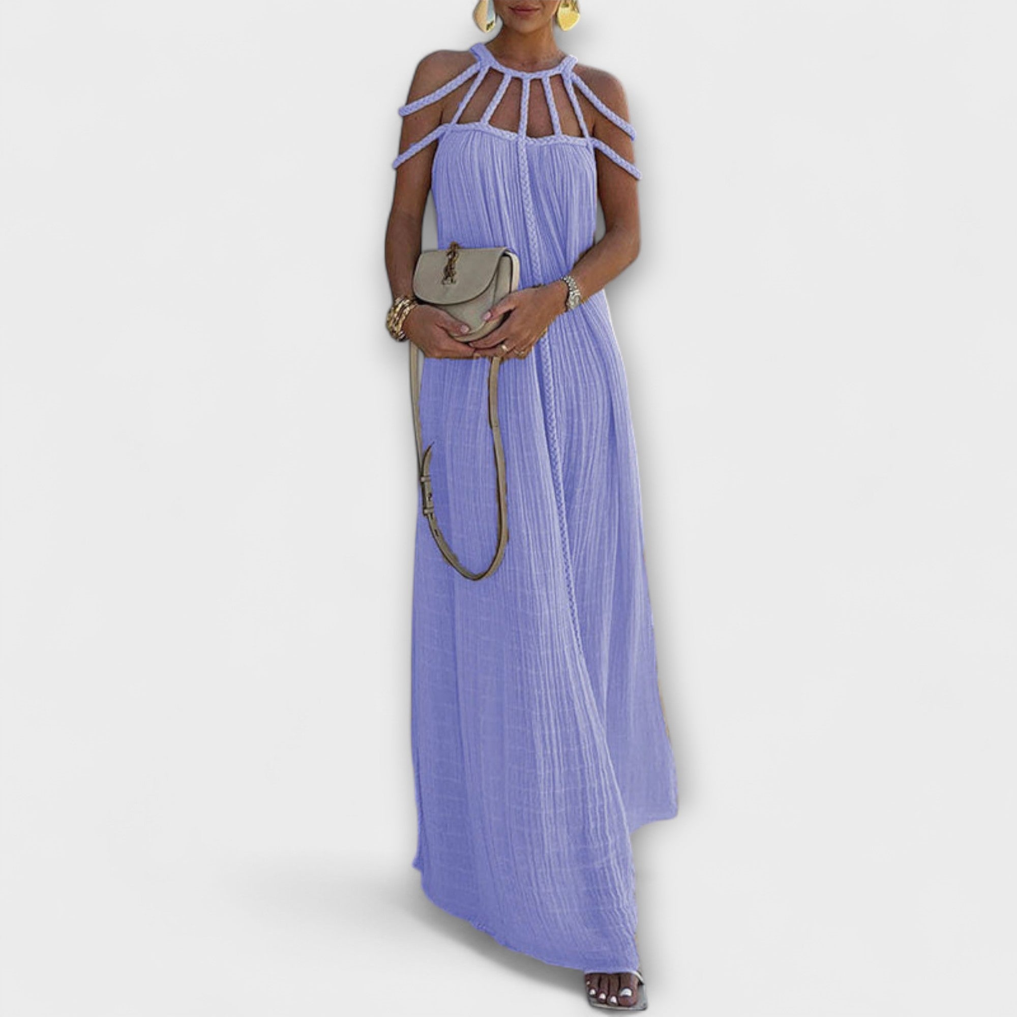 Briar - Chic Maxi Φόρεμα Κατασκευασμένο από Λινό Μίγμα με Draped Τιράντες