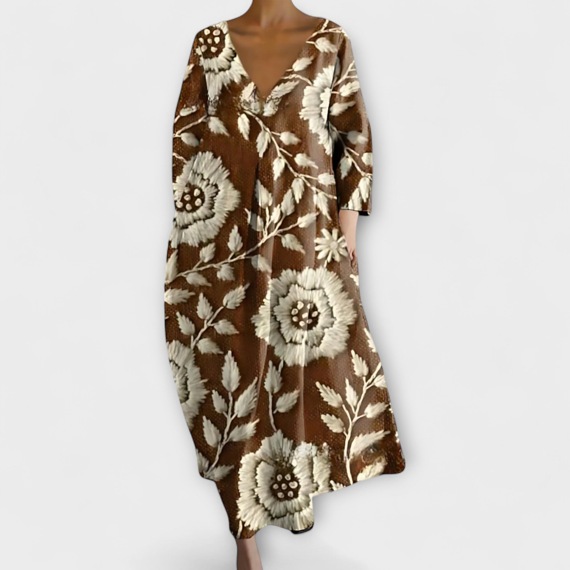 Φιόνα - Μακριά, Πολύχρωμα Φορέματα με V Λαιμόκοψη