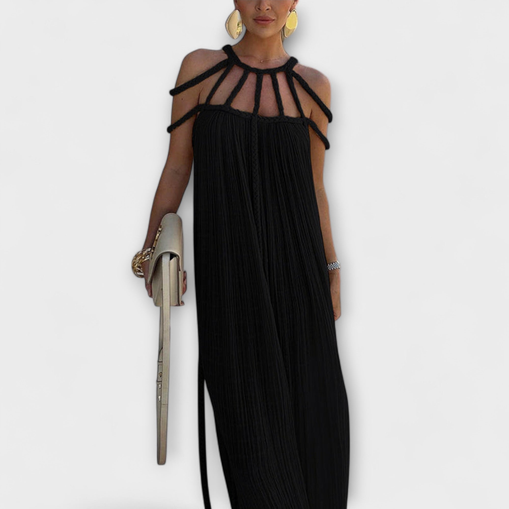 Briar - Chic Maxi Φόρεμα Κατασκευασμένο από Λινό Μίγμα με Draped Τιράντες