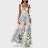 Σατέν λουλουδάτο chiffon maxi φόρεμα