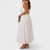 Λυδία - Μαύρο φόρεμα halter μέσου μήκους με λεπτομέρεια στη μέση