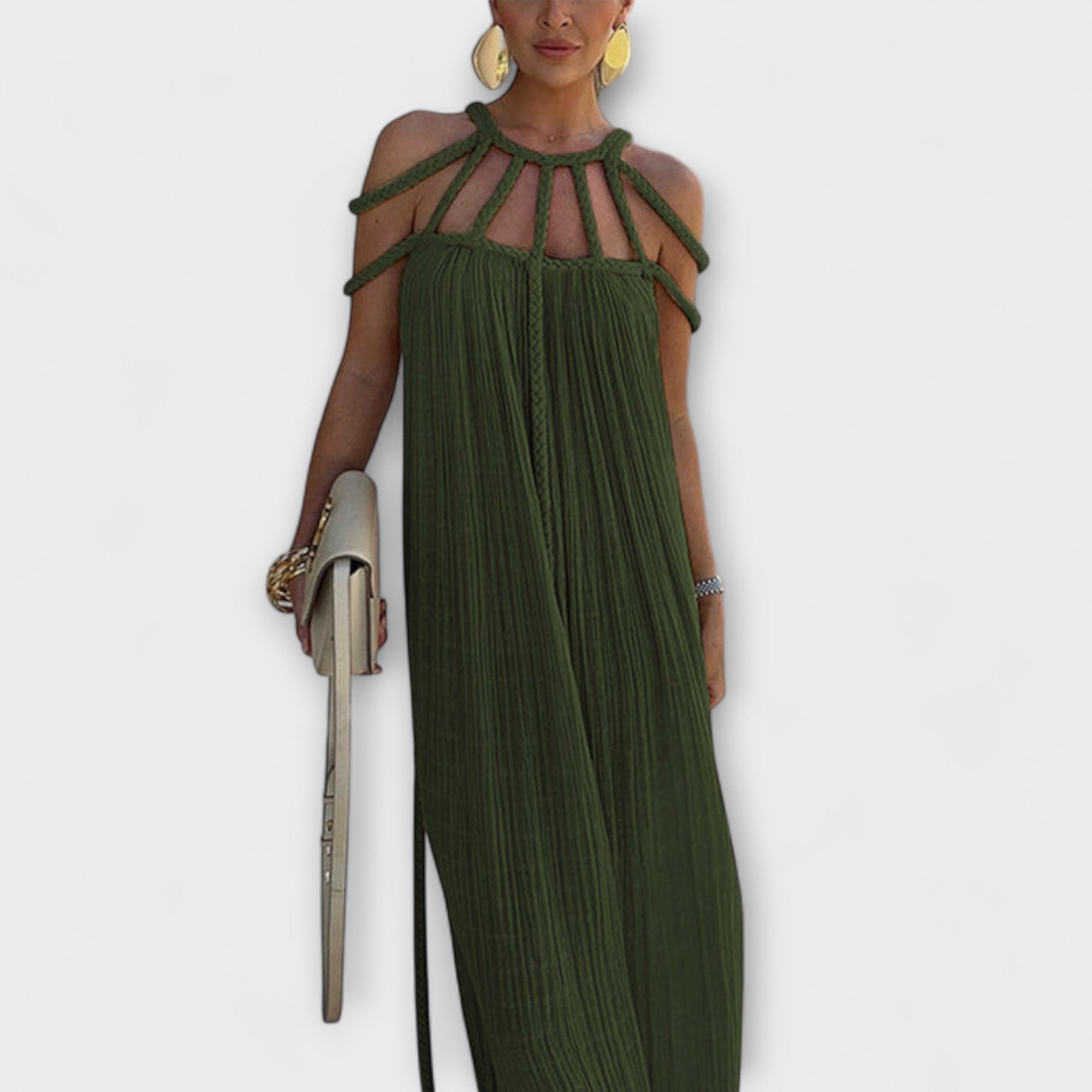Briar - Chic Maxi Φόρεμα Κατασκευασμένο από Λινό Μίγμα με Draped Τιράντες