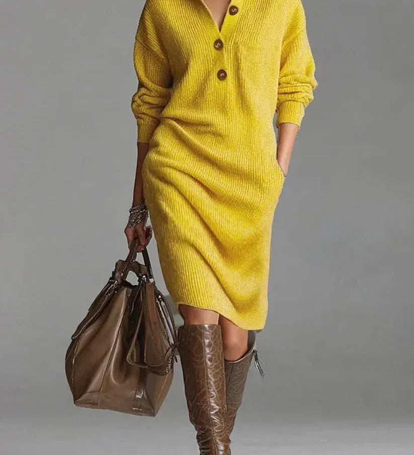 Λορένα | Πλεκτό φόρεμα με γιακά και κουμπιά