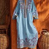 Zahara™ Μποέμικο Floral Maxi Φόρεμα από Βαμβάκι-Λινό