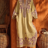 Zahara™ Μποέμικο Floral Maxi Φόρεμα από Βαμβάκι-Λινό